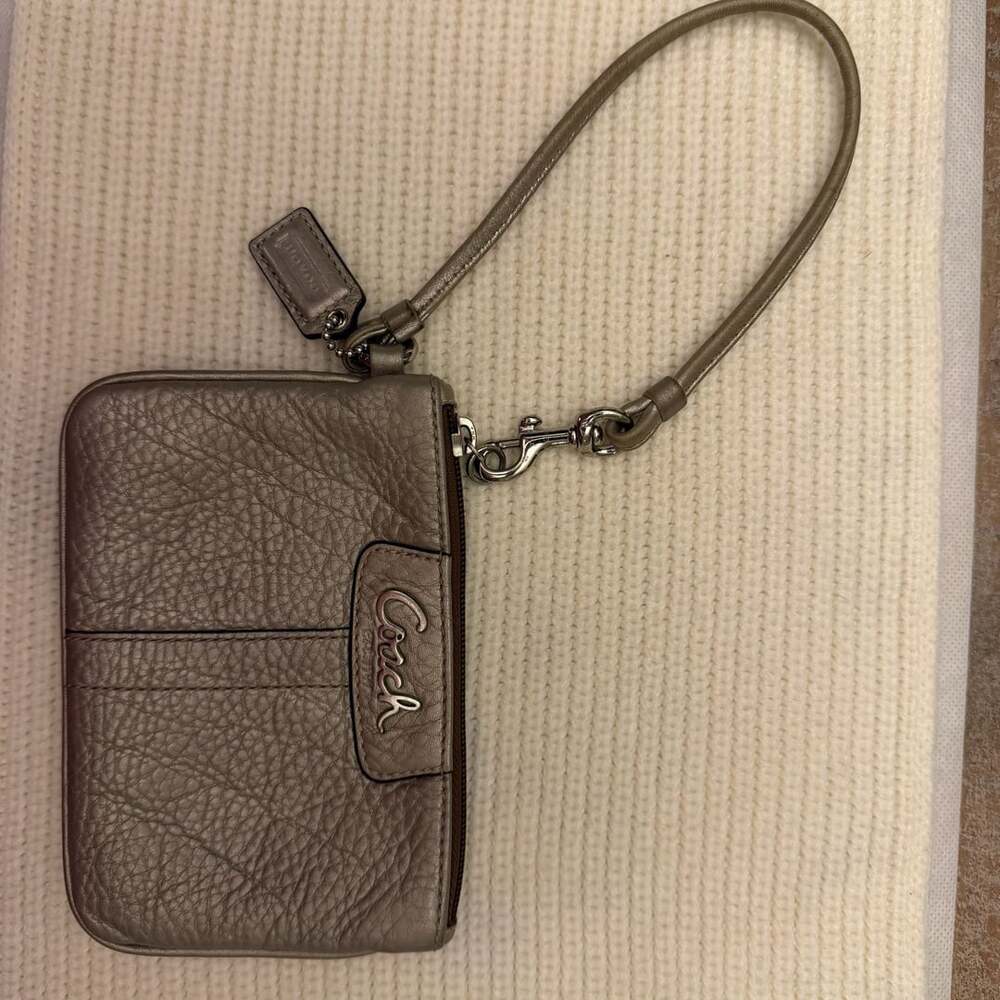 Coach Metallic Leather Wristlet Silver